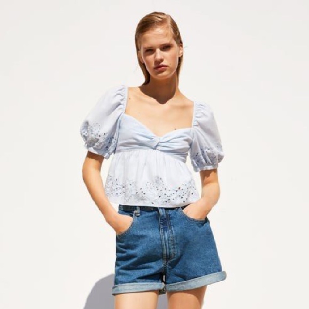 Zara Eyelet Puff Sleeved Top